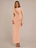 Hollow Out Long Sleeve Maxi Dress Women - Orange / L