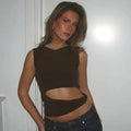 Hollow Out Tank Top - Brown / S