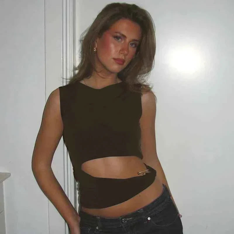 Hollow Out Tank Tops Sleeveless Round Neck Women'S Tank