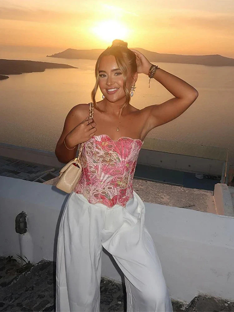 Hollow Out Women Sleeveless Backless Bandage Pleated Top