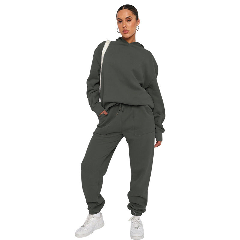 Hooded Long Sleeve Sweater Women’s Clothing Fashion Casual Trousers Suit - Dark Gray / L - Other