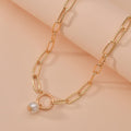 Hoop And Pearl Pendant Metal Clavicle Chain Necklace - XY2068 - electronic accessories