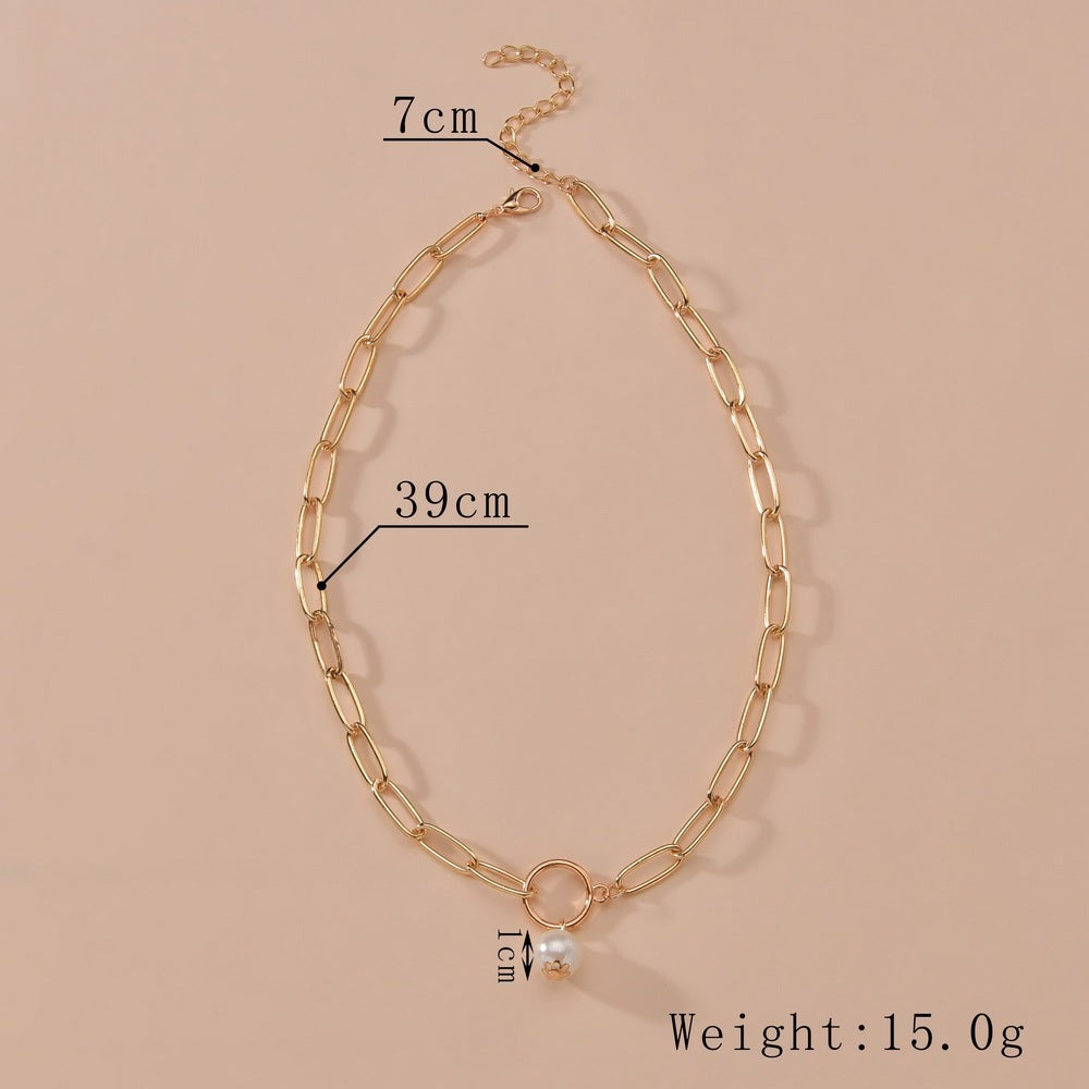 Hoop And Pearl Pendant Metal Clavicle Chain Necklace - XY2068 - electronic accessories