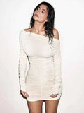 Inclined Shoulder Long Sleeve Mini Dress For Women