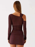 Inclined Shoulder Long Sleeve Mini Dress Women