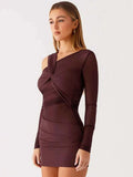 Inclined Shoulder Long Sleeve Mini Dress Women