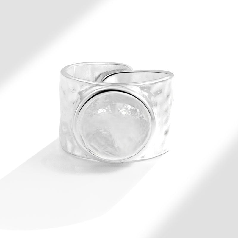 Inlaid Natural Crystal Texture Open Ring - White Gold Color / Adjustable Opening - electronic accessories