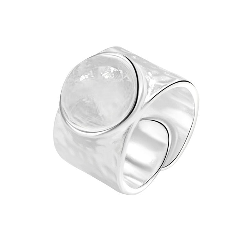 Inlaid Natural Crystal Texture Open Ring - White Gold Color / Adjustable Opening - electronic accessories