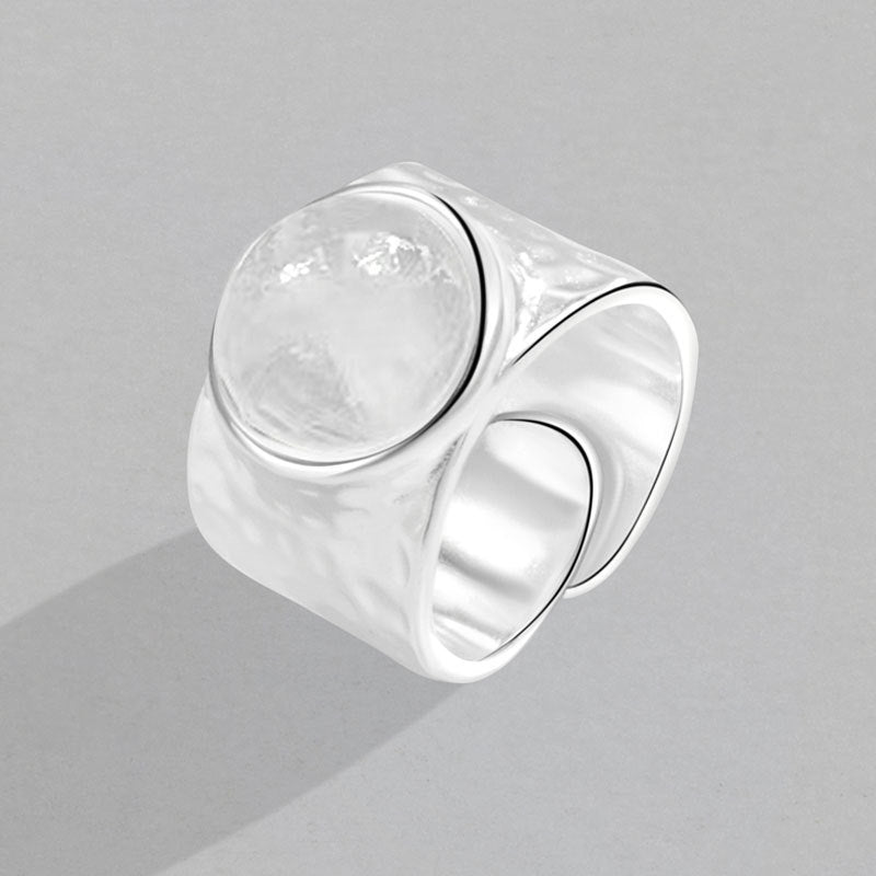Inlaid Natural Crystal Texture Open Ring - White Gold Color / Adjustable Opening - electronic accessories