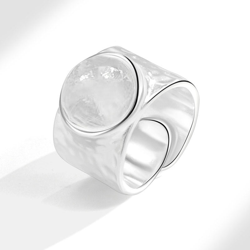 Inlaid Natural Crystal Texture Open Ring - White Gold Color / Adjustable Opening - electronic accessories