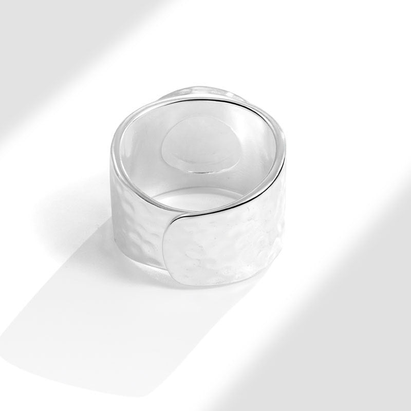 Inlaid Natural Crystal Texture Open Ring - White Gold Color / Adjustable Opening - electronic accessories