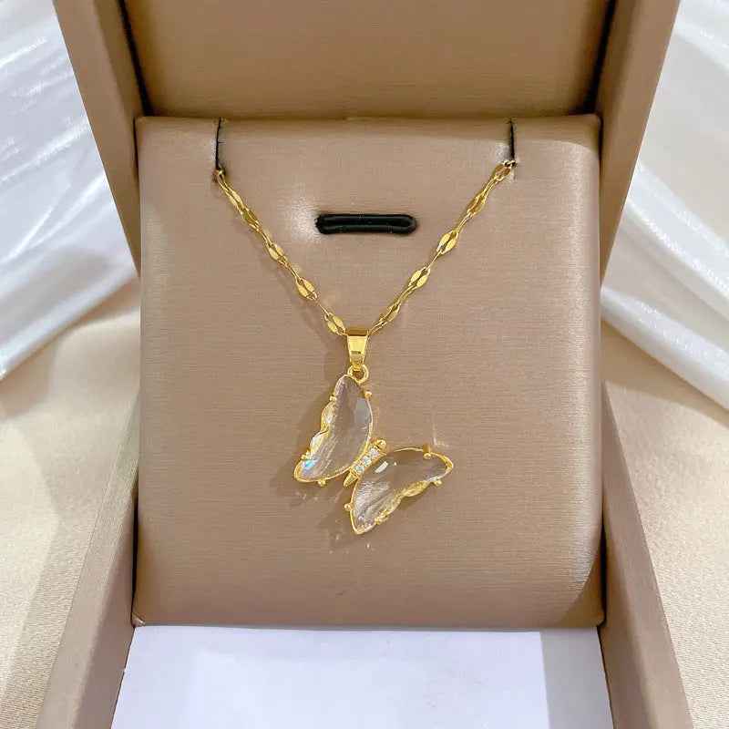 Ins Crystal Zircon Butterfly Pendant Necklace - Norellé