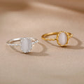 Ins Style Ring Oval Half Stone Open - 2Style / Gold - electronic accessories