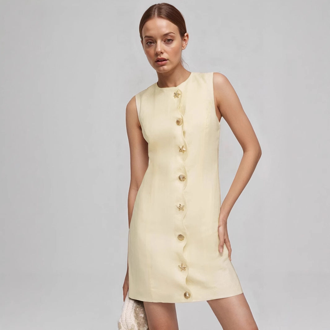 Intellectual Elegant Mini SkirtSlim-fit Buttoned Sleeveless Socialite Skirt - Other