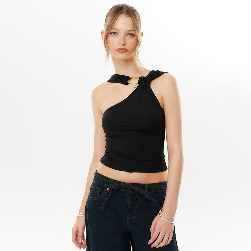 Irregular Collar Metal Decorative Top For Women - Other