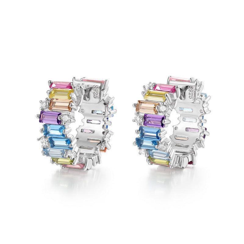 Irregular Color Zirconium Ear Studs - Thick Silver Platinum / 925 - electronic accessories