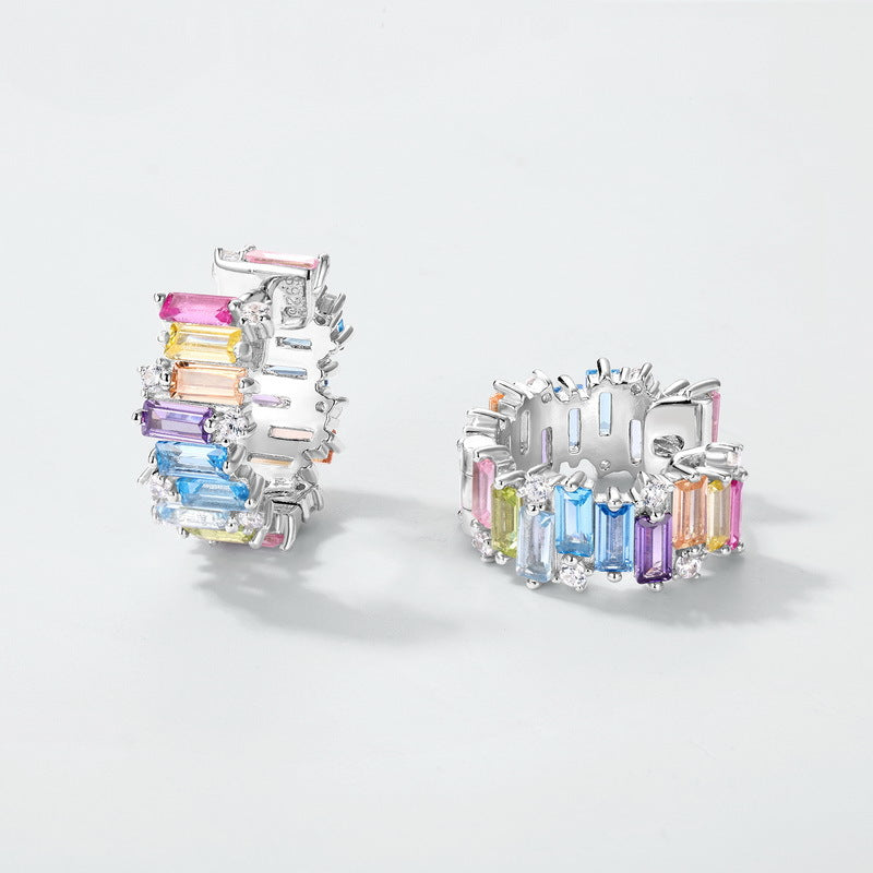 Irregular Color Zirconium Ear Studs - Thick Silver Platinum / 925 - electronic accessories