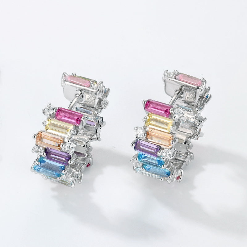 Irregular Color Zirconium Ear Studs - Thick Silver Platinum / 925 - electronic accessories