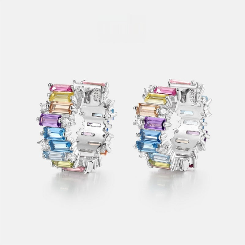 Irregular Color Zirconium Ear Studs - Thick Silver Platinum / 925 - electronic accessories