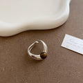 Irregular Metal Pearl Tigereye Open Ring For Women - Silver - electronic accessories