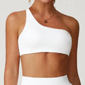 Irregular Spaghetti-strap Quick-drying Beauty Back Underwear Oblique One Shoulder Sports Bra - White Excluding Corsage