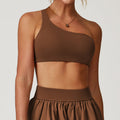 Irregular Spaghetti-strap Quick-drying Beauty Back Underwear Oblique One Shoulder Sports Bra - Coffee Excluding Corsage