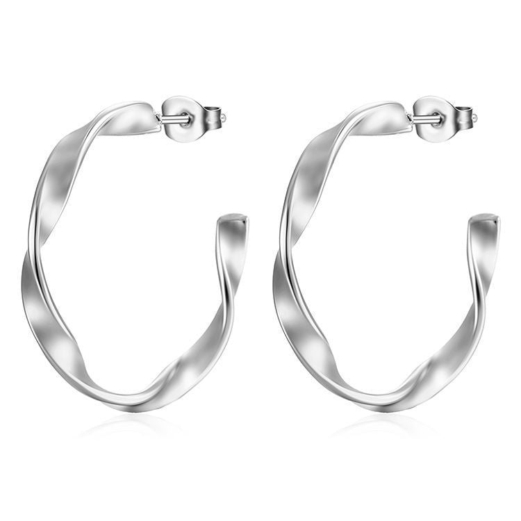 Irregular Twisted C- Shaped Stainless Steel Earrings For Women - Color - electronic accessories