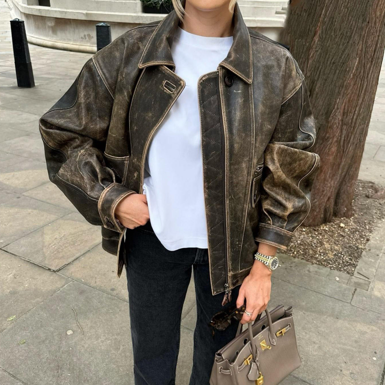 Jacket Coat Retro Washed Brushed Brown Distressed - electronic accessories