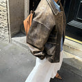 Jacket Coat Retro Washed Brushed Brown Distressed - electronic accessories