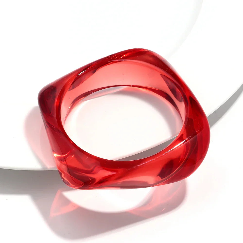 Jelly Color Big Irregular Square Acrylic Wide Bangle - red