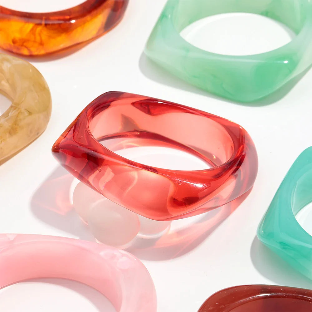 Jelly Color Big Irregular Square Acrylic Wide Bangle