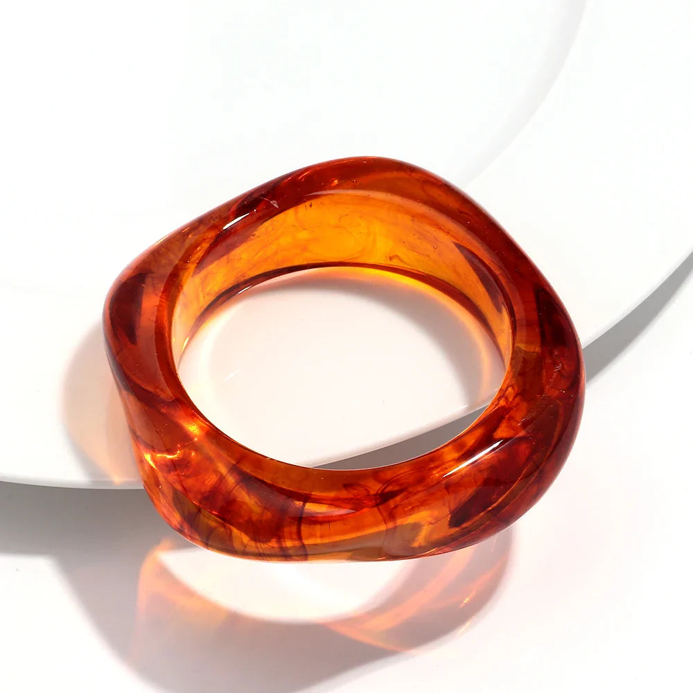 Jelly Color Big Irregular Square Acrylic Wide Bangle - clear brown