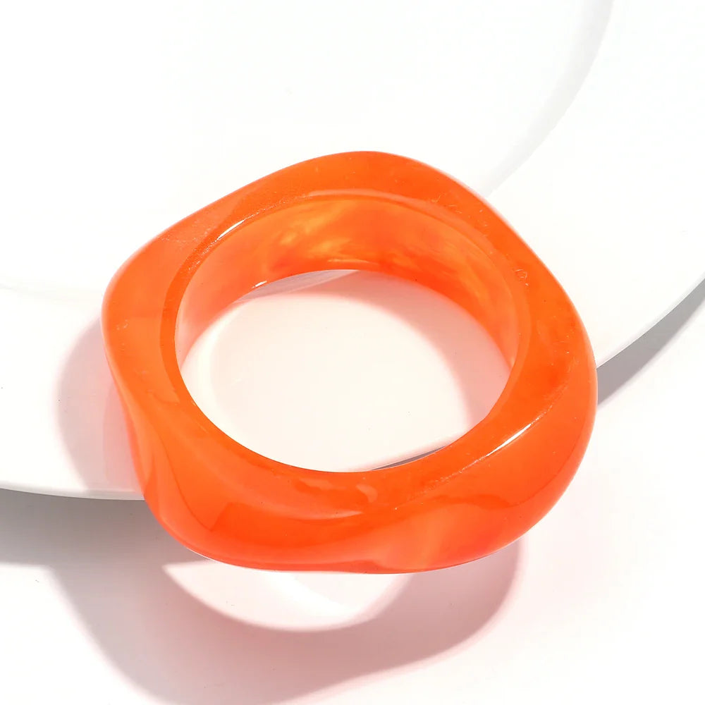 Jelly Color Big Irregular Square Acrylic Wide Bangle - orange