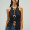 Jewelry Bow Cut Out Lace Up Crop Top