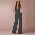 Jumpsuits Women Deep V-neck Sleeveless Halter Neck Backless - black / S