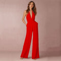 Jumpsuits Women Deep V-neck Sleeveless Halter Neck Backless - Red / XL