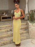 Knit Cut Out Holiday Beach Dresses Women’s - Yellow / L