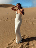 Knit Cut Out Spaghetti Strap Flower V Neck Beach Maxi Dress