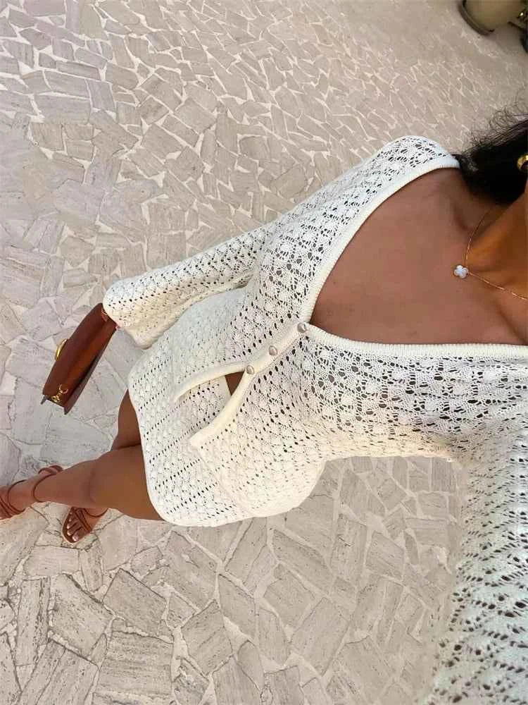 Knit Hollow Out 2 Piece-Set Skirt Sets Women