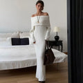 Knit Long Dress One Shoulder Sleeve