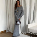 Knit Long Dress One Shoulder Sleeve - Gray / M