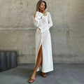 Knit Long Dress Solid Hollow Single Breasted Cardigan Dress