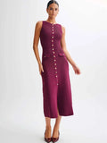 Knit Ribbed Cardigan Maxi Dress - Burgundy / M