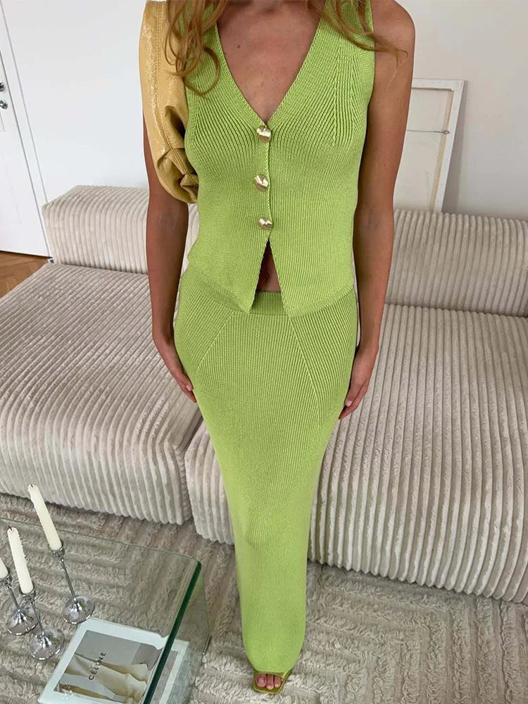 Knit Skirt Sets For Women - Green / L
