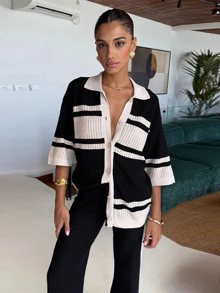 Knit Striped Pant Set Women