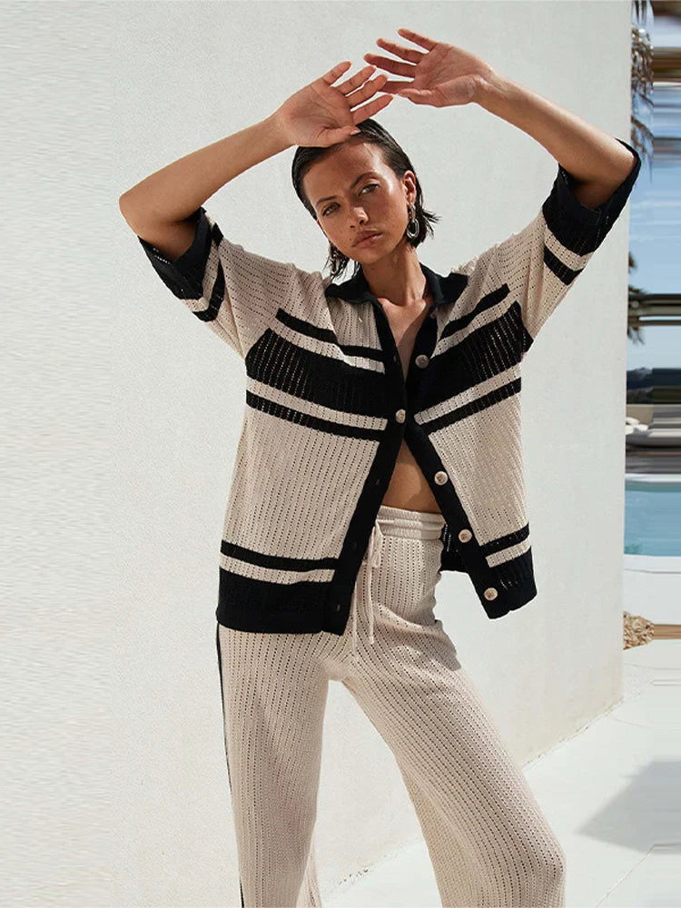 Knit Striped Pant Set Women