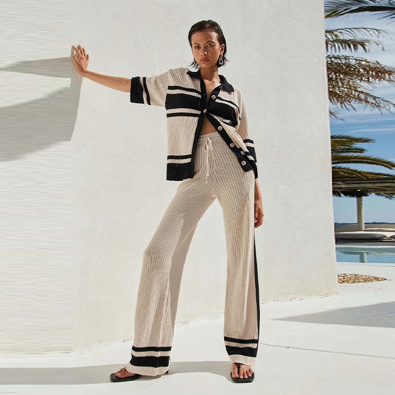 Knit Striped Pant Set Women - color 1 / S