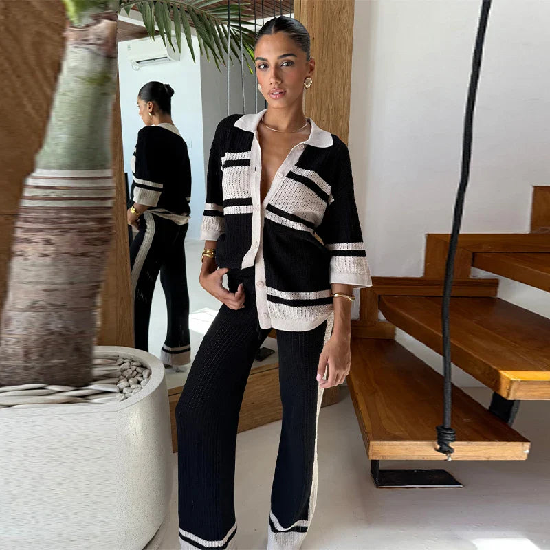 Knit Striped Pant Set Women - color 2 / M