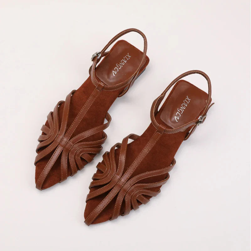 Knitted Low Heeled Roman Shoes For Women