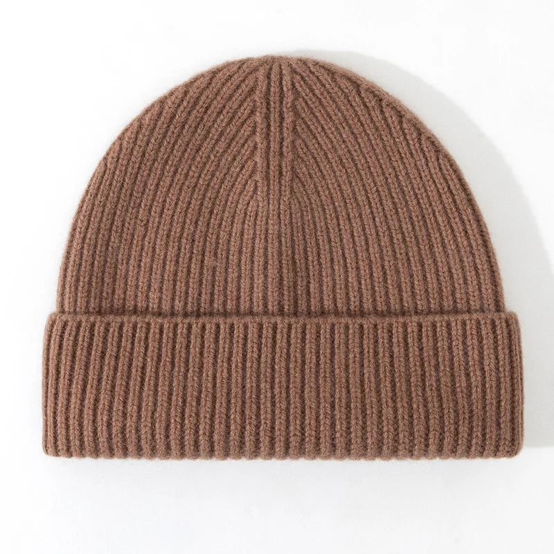Knitted Pure Wool Beanies - Brown / One Size